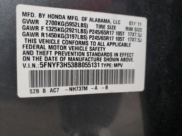 Photo 10 from auction – 2011 HONDA PILOT EXL with VIN 5FNYF3H53BB055131