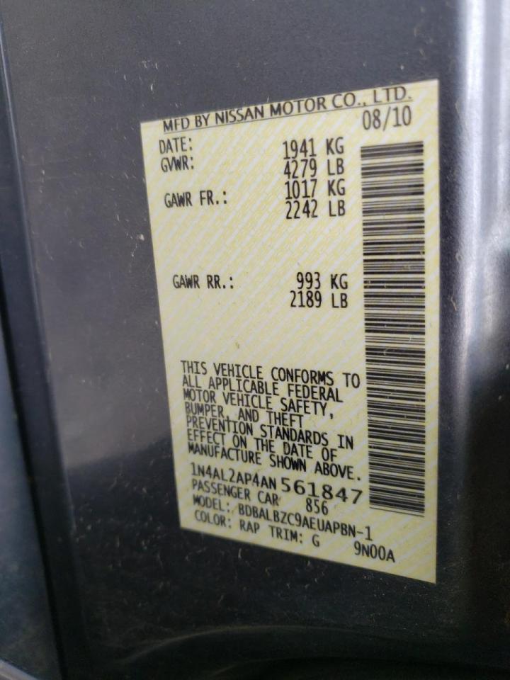 Photo 10 from auction – 2010 NISSAN ALTIMA BAS with VIN 1N4AL2AP4AN561847