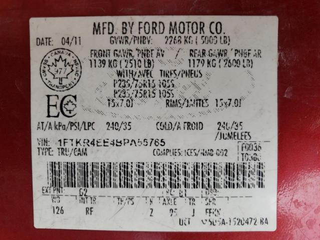 Photo 10 from auction – 2011 FORD RANGER SUP with VIN 1FTKR4EE4BPA55765