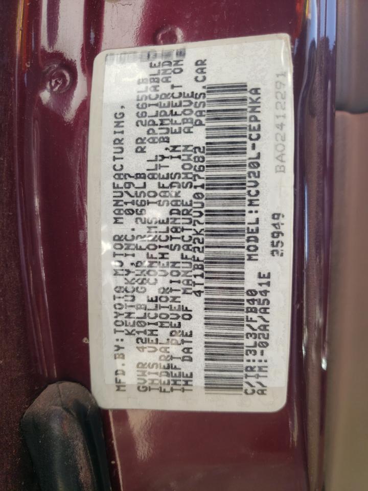 Photo 10 from auction – 1997 TOYOTA CAMRY CE with VIN 4T1BF22K7VU017682