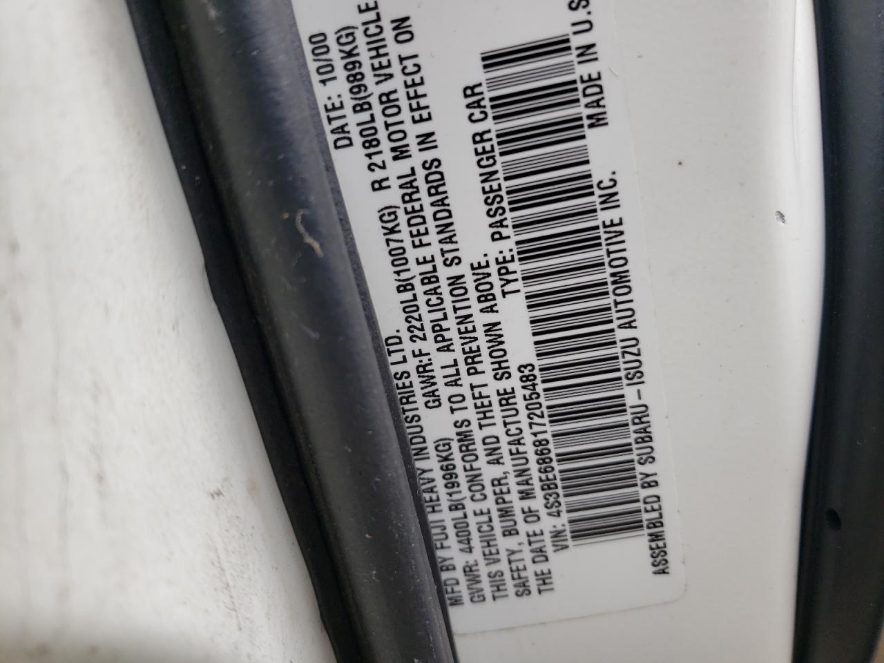 Photo 10 from auction – 2001 SUBARU LEGACY OUT with VIN 4S3BE686817205483