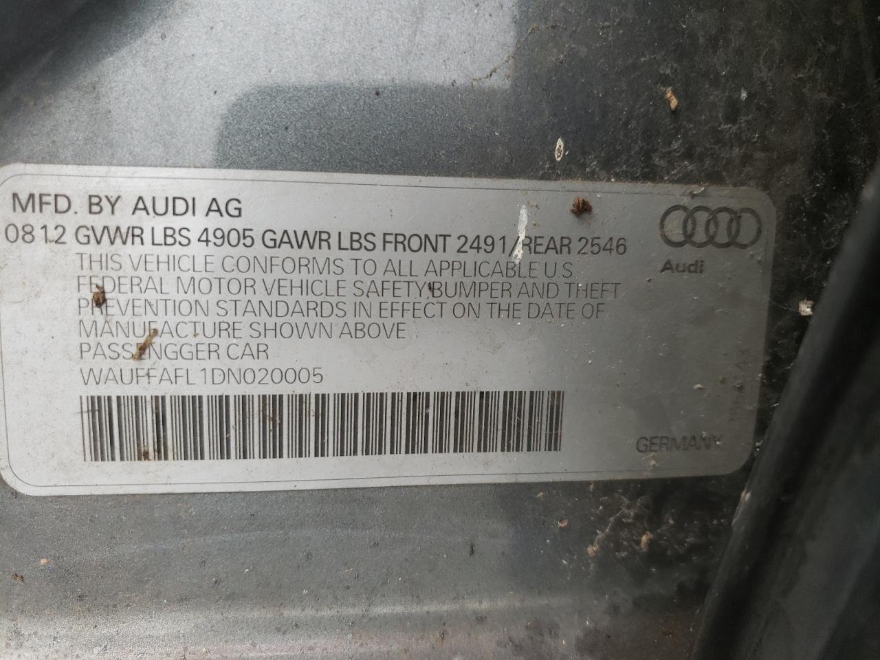 Photo 10 from auction – 2013 AUDI A4 PREMIUM with VIN WAUFFAFL1DN020005