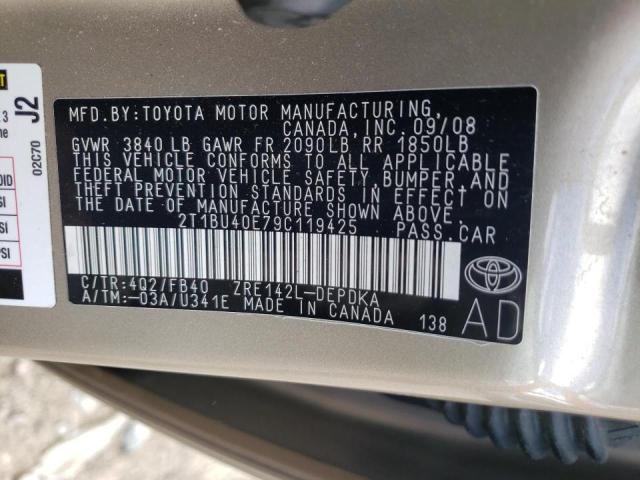 Photo 10 from auction – 2009 TOYOTA COROLLA BA with VIN 2T1BU40E79C119425