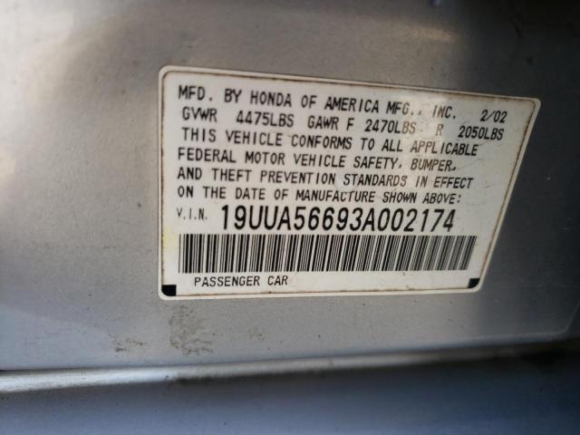 Photo 10 from auction – 2003 ACURA 3.2TL with VIN 19UUA56693A002174