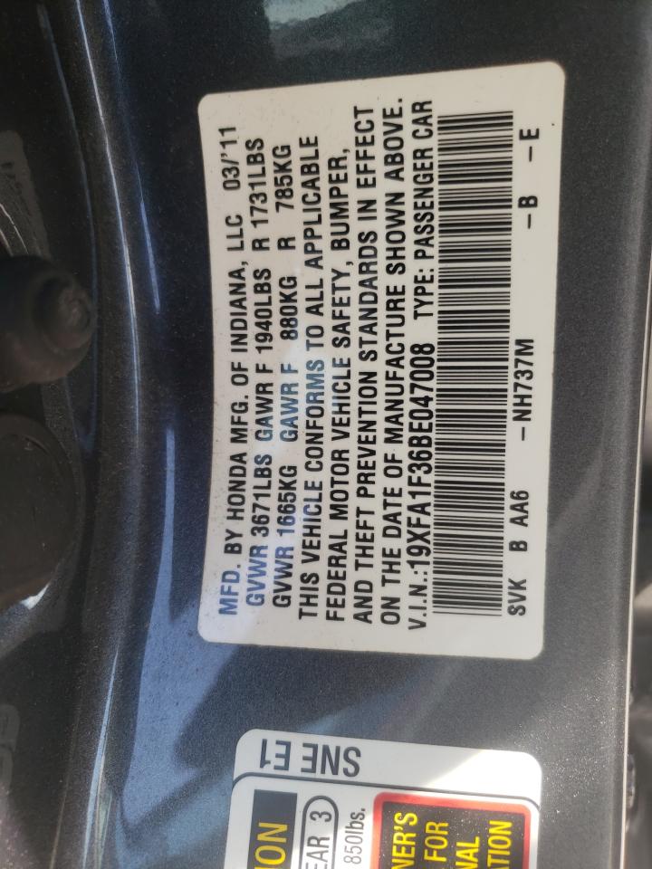 Photo 11 from auction – 2011 HONDA CIVIC VP with VIN 19XFA1F36BE047008