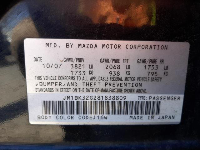 Photo 10 from auction – 2008 MAZDA 3 I with VIN JM1BK32G281838809