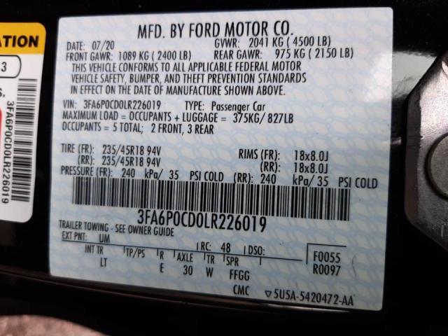 Photo 10 from auction – 2020 FORD FUSION SEL with VIN 3FA6P0CD0LR226019