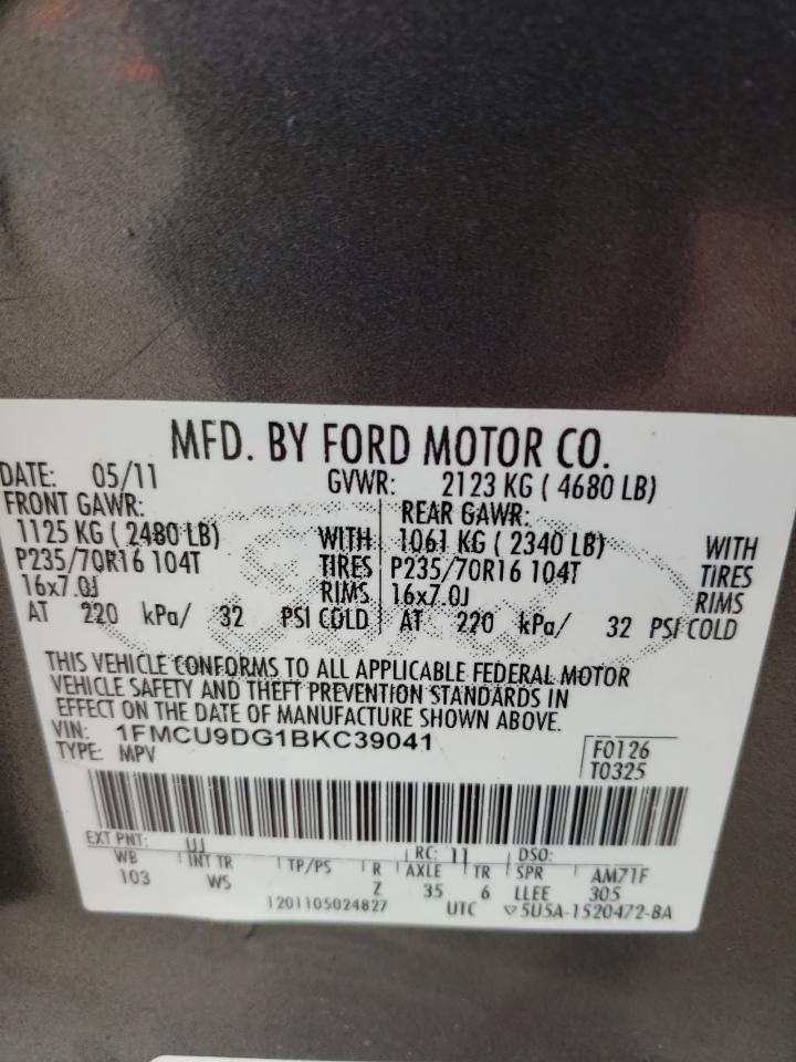 Photo 10 from auction – 2011 FORD ESCAPE XLT with VIN 1FMCU9DG1BKC39041