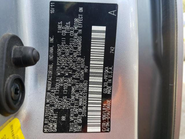 Photo 10 from auction – 2012 TOYOTA SIENNA XLE with VIN 5TDYK3DC0CS196963
