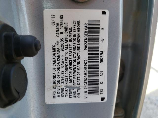 Photo 10 from auction – 2012 HONDA CIVIC EX with VIN 2HGFB2F88CH549721