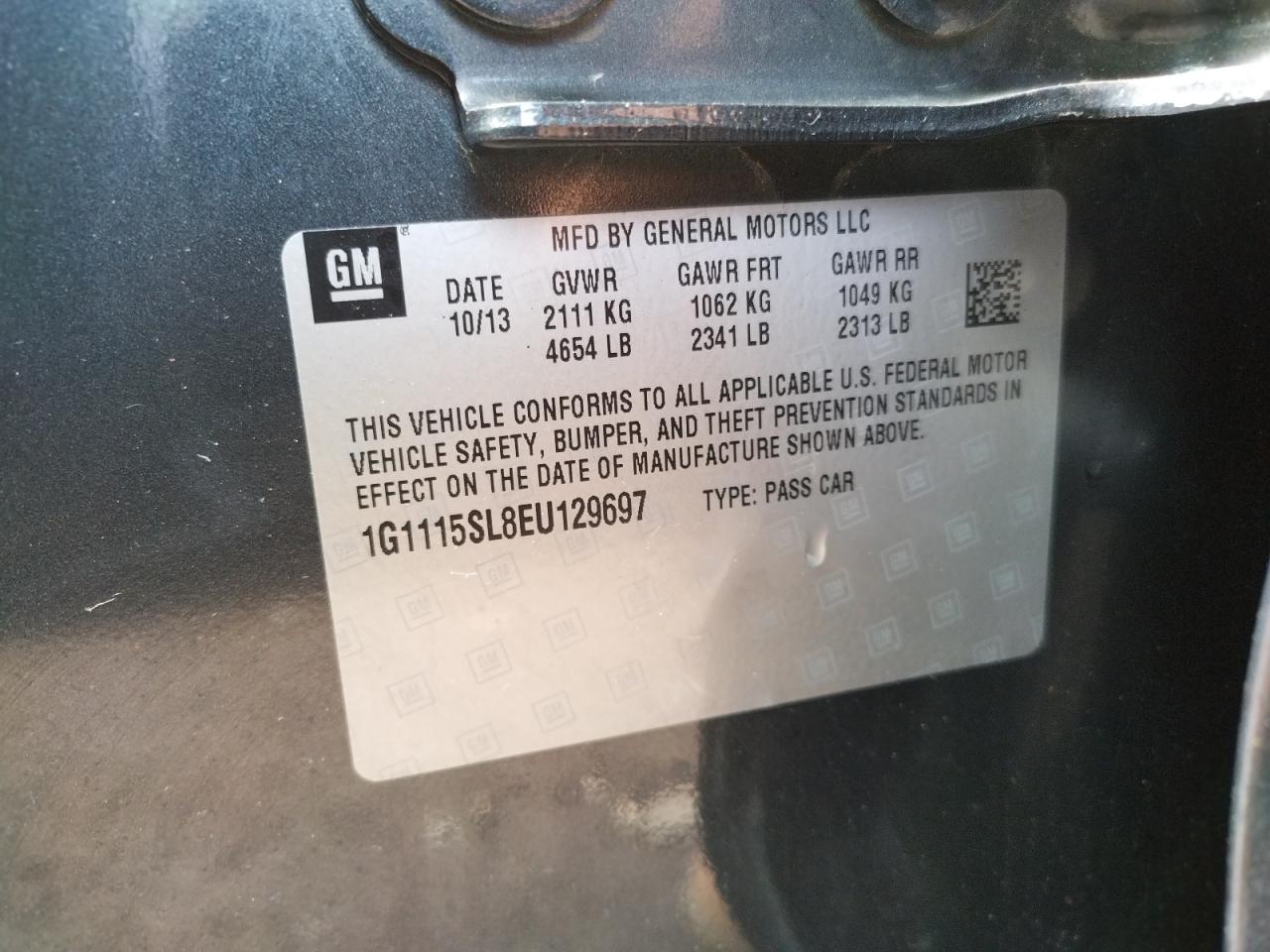 Photo 10 from auction – 2014 CHEVROLET IMPALA LT with VIN 1G1115SL8EU129697