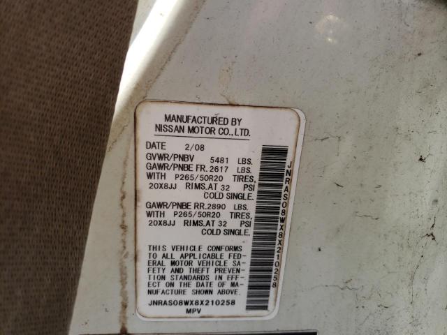 INFINITI FX35 2008 with VIN JNRAS08WX8X210258 - Photo from auction