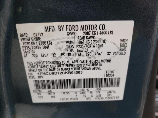 Photo 10 from auction – 2012 FORD ESCAPE XLT with VIN 1FMCU9D72CKB94063