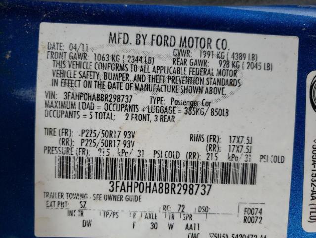 Photo 10 from auction – 2011 FORD FUSION SE with VIN 3FAHP0HA8BR298737