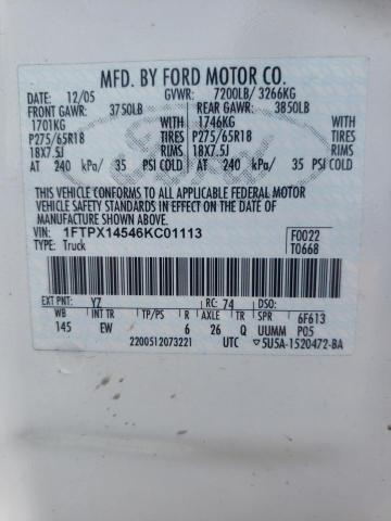 Photo 10 from auction – 2006 FORD F150 with VIN 1FTPX14546KC01113