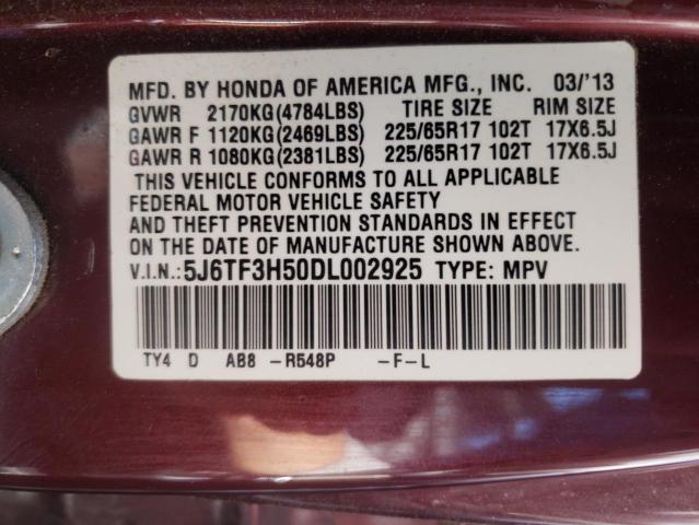 Photo 10 from auction – 2013 HONDA CROSSTOUR with VIN 5J6TF3H50DL002925