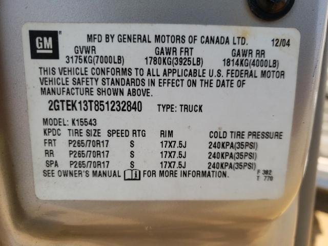 Photo 10 from auction – 2005 GMC NEW SIERRA with VIN 2GTEK13T851232840