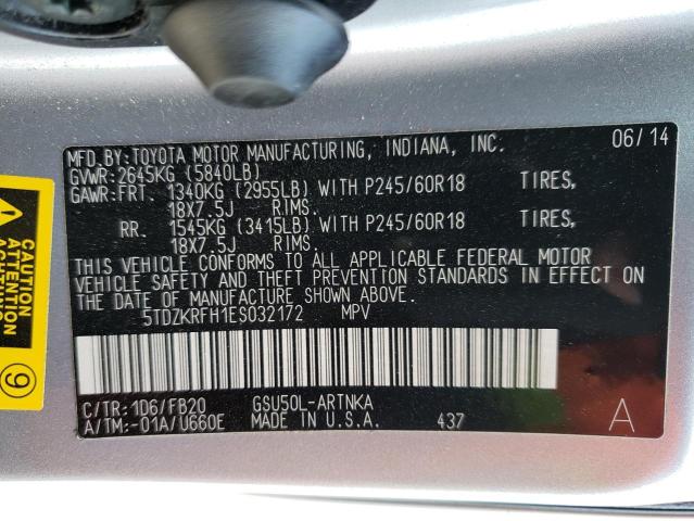 TOYOTA HIGHLANDER 2014 with VIN 5TDZKRFH1ES032172 - Photo from auction