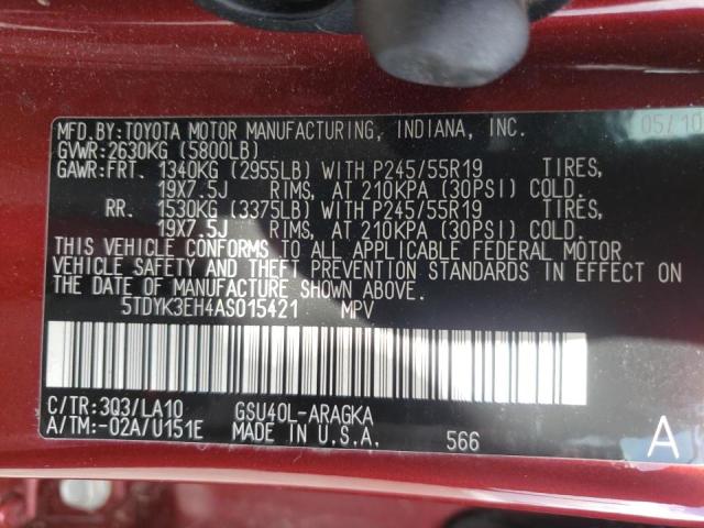 Photo 10 from auction – 2010 TOYOTA HIGHLANDER with VIN 5TDYK3EH4AS015421
