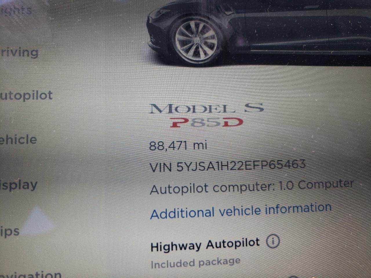Photo 13 from auction – 2014 TESLA MODEL S with VIN 5YJSA1H22EFP65463