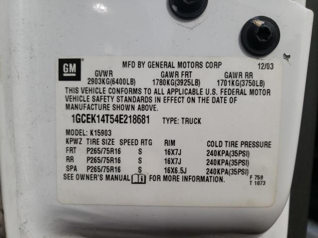 Photo 10 from auction – 2004 CHEVROLET SILVERADO with VIN 1GCEK14T54E218681