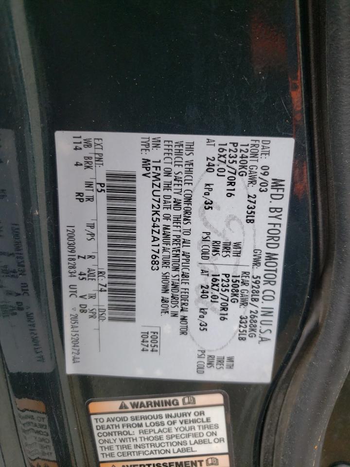 Photo 10 from auction – 2004 FORD EXPLORER X with VIN 1FMZU72K54ZA17683