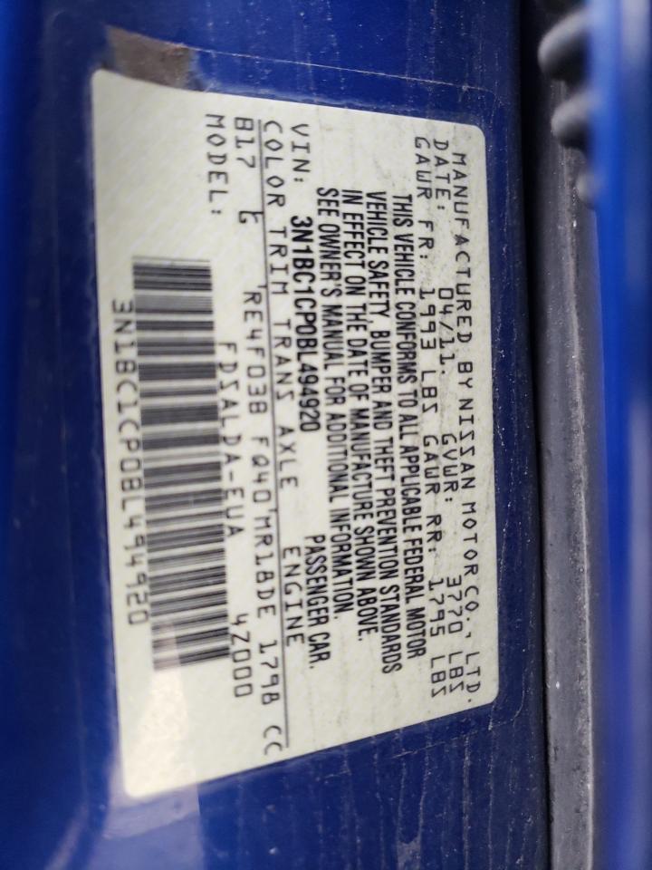 Photo 10 from auction – 2011 NISSAN VERSA S with VIN 3N1BC1CP0BL494920