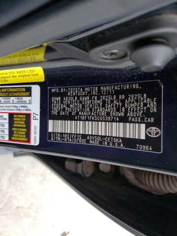 Photo 10 from auction – 2012 TOYOTA CAMRY BASE with VIN 4T1BF1FK5CU539714