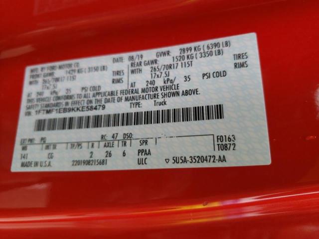 Photo 10 from auction – 2019 FORD F150 with VIN 1FTMF1EB9KKE58479