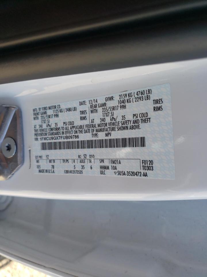 Photo 10 from auction – 2015 FORD ESCAPE SE with VIN 1FMCU9GX7FUB09786