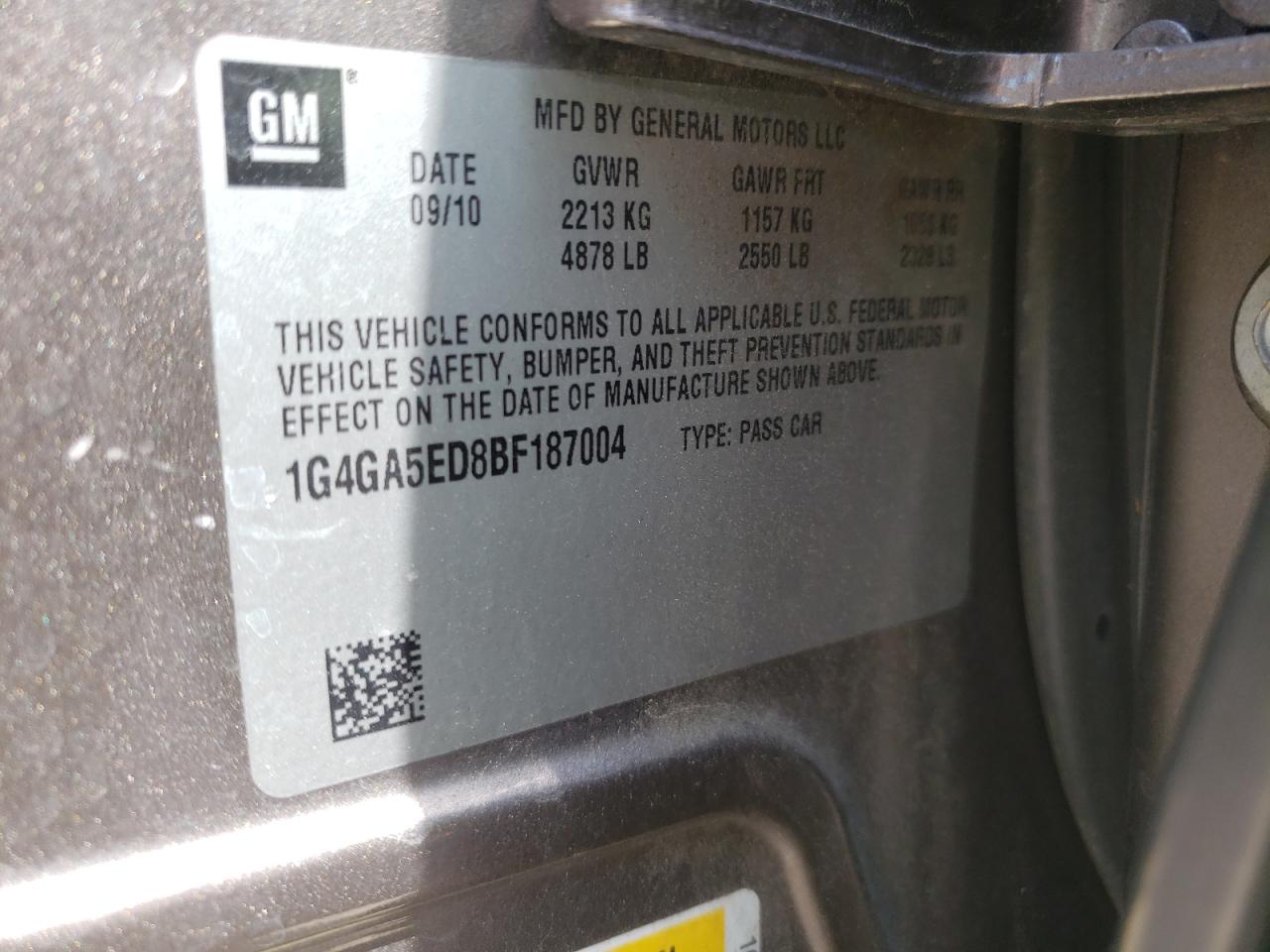 Photo 10 from auction – 2011 BUICK LACROSSE C with VIN 1G4GA5ED8BF187004