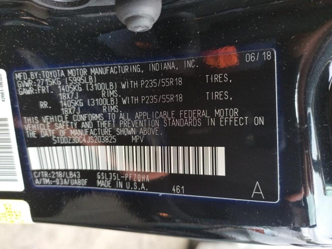 Photo 10 from auction – 2018 TOYOTA SIENNA XLE with VIN 5TDDZ3DC4JS203825