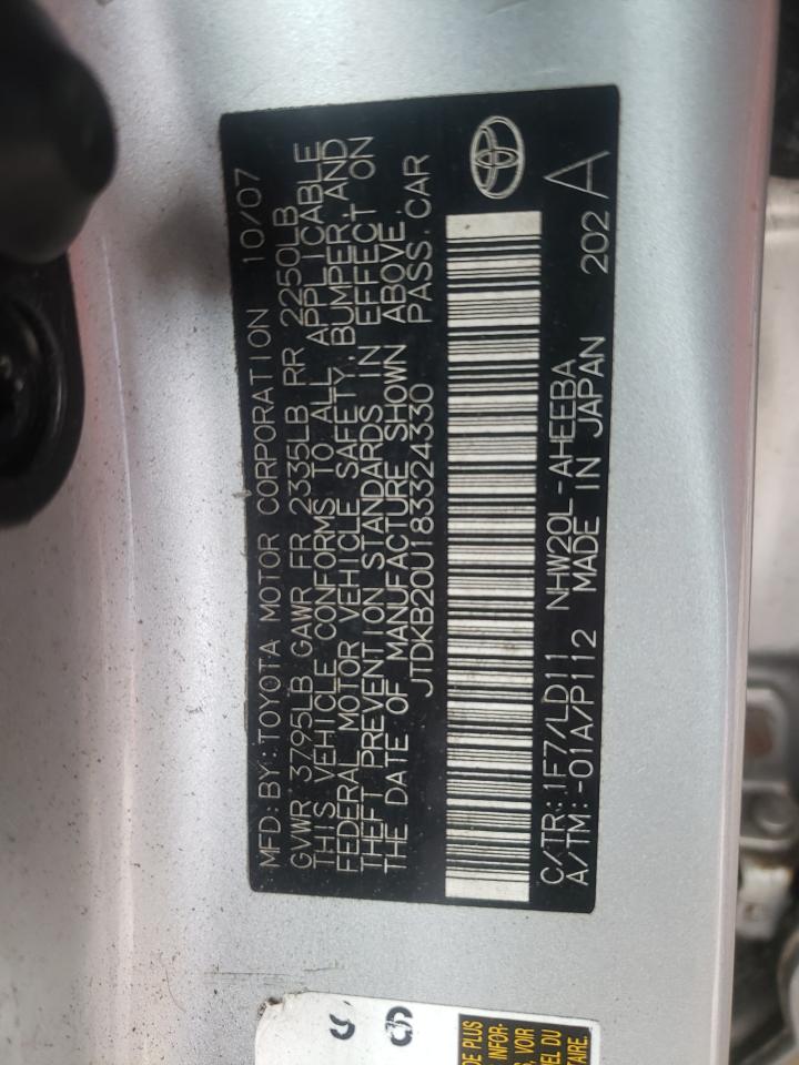 Photo 10 from auction – 2008 TOYOTA PRIUS with VIN JTDKB20U183324330