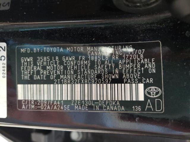 Photo 10 from auction – 2008 TOYOTA COROLLA CE with VIN 2T1BR32EX8C920597