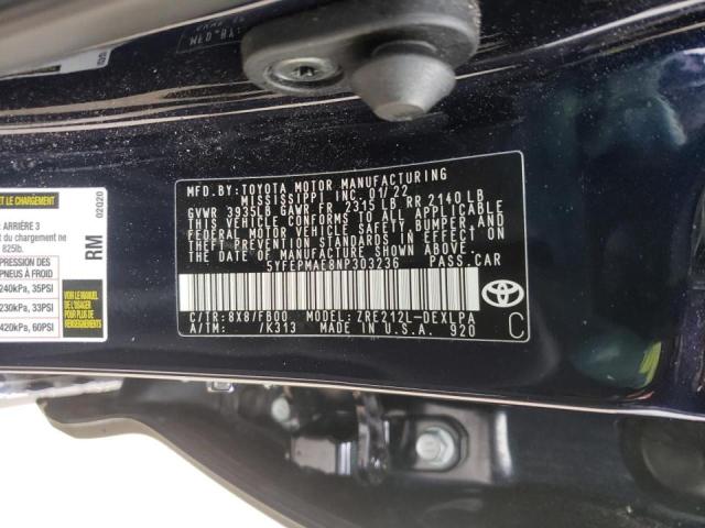 Photo 10 from auction – 2022 TOYOTA COROLLA LE with VIN 5YFEPMAE8NP303236