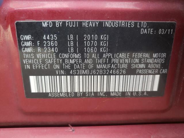 Photo 10 from auction – 2011 SUBARU LEGACY 2.5 with VIN 4S3BMBJ62B3246626