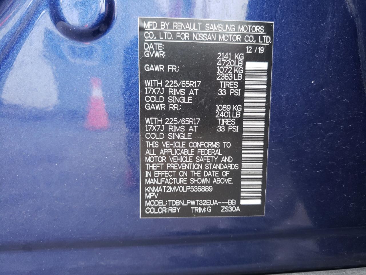 Photo 10 from auction – 2020 NISSAN ROGUE S with VIN KNMAT2MV0LP536889