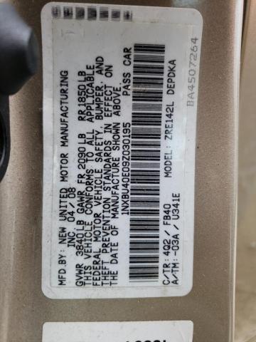 Photo 10 from auction – 2009 TOYOTA COROLLA BA with VIN 1NXBU40E09Z030195