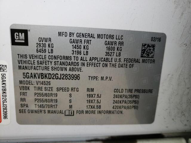 Photo 10 from auction – 2016 BUICK ENCLAVE with VIN 5GAKVBKD2GJ283996