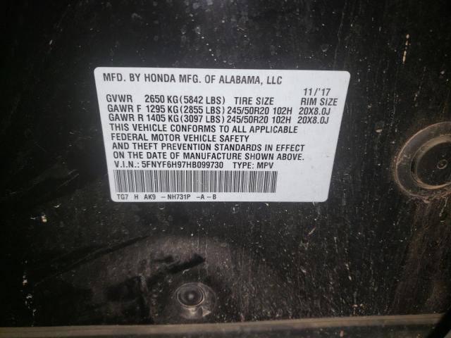 Photo 10 from auction – 2017 HONDA PILOT TOUR with VIN 5FNYF6H97HB099730