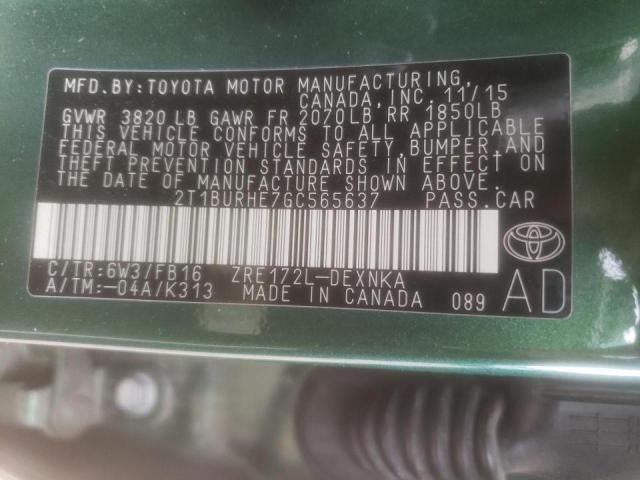 Photo 10 from auction – 2016 TOYOTA COROLLA L with VIN 2T1BURHE7GC565637