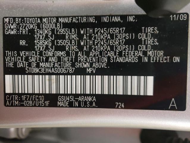 Photo 10 from auction – 2010 TOYOTA HIGHLANDER with VIN 5TDBK3EH4AS006787