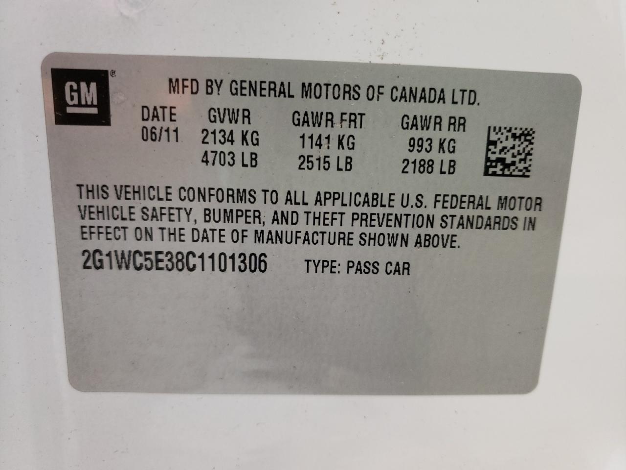 Photo 10 from auction – 2012 CHEVROLET IMPALA LTZ with VIN 2G1WC5E38C1101306