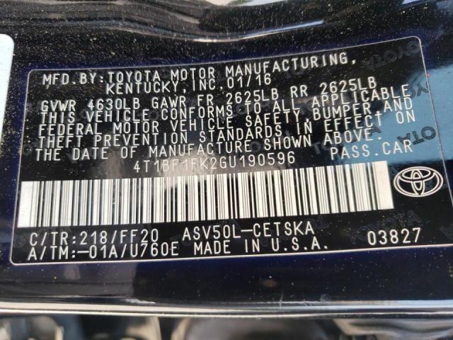 Photo 10 from auction – 2016 TOYOTA CAMRY LE with VIN 4T1BF1FK2GU190596