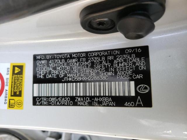Photo 10 from auction – 2017 LEXUS CT 200 with VIN JTHKD5BHXH2288380