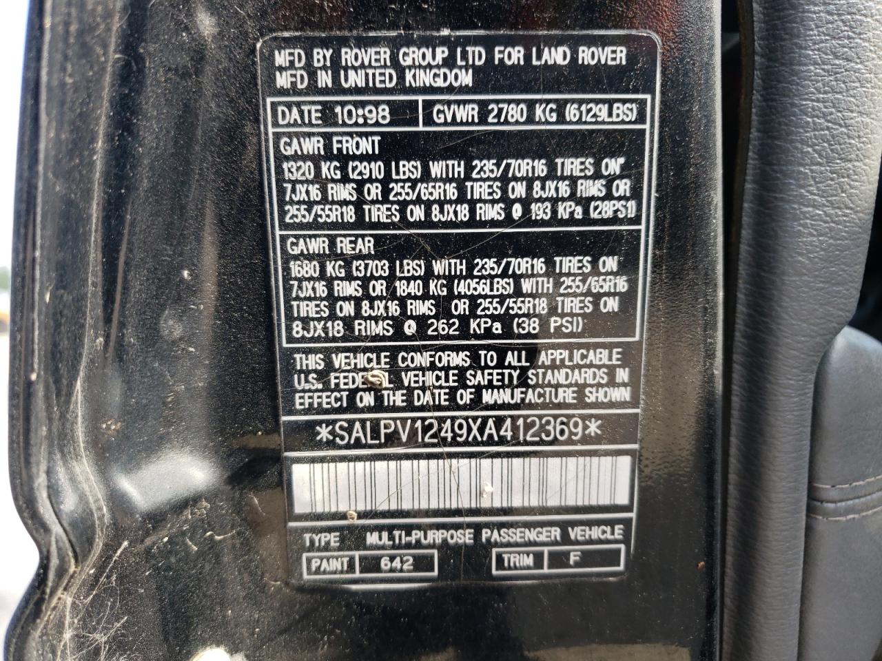 Photo 10 from auction – 1999 LAND ROVER RANGE ROVE with VIN SALPV1249XA412369