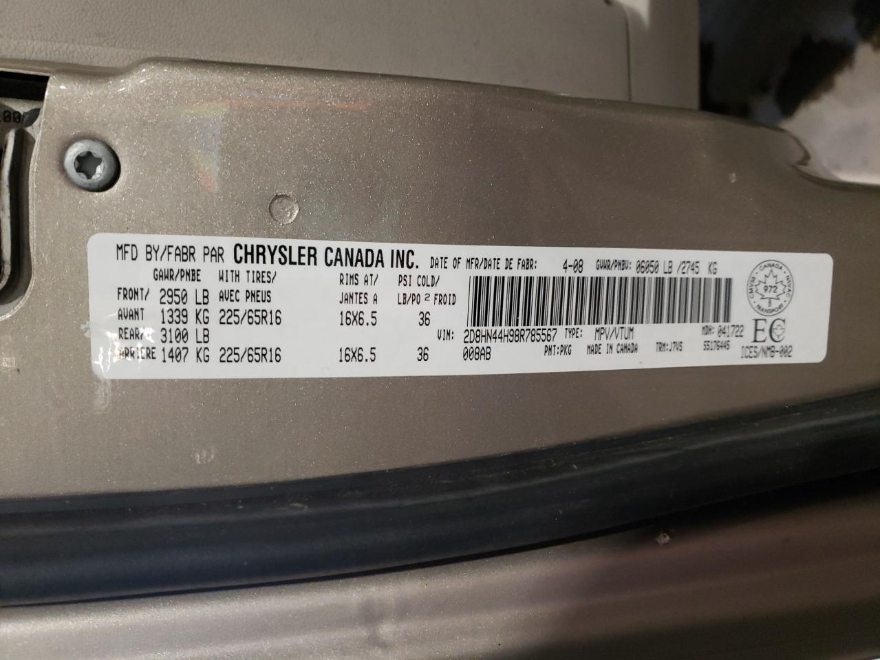 Photo 10 from auction – 2008 DODGE GRAND CARA with VIN 2D8HN44H98R785567
