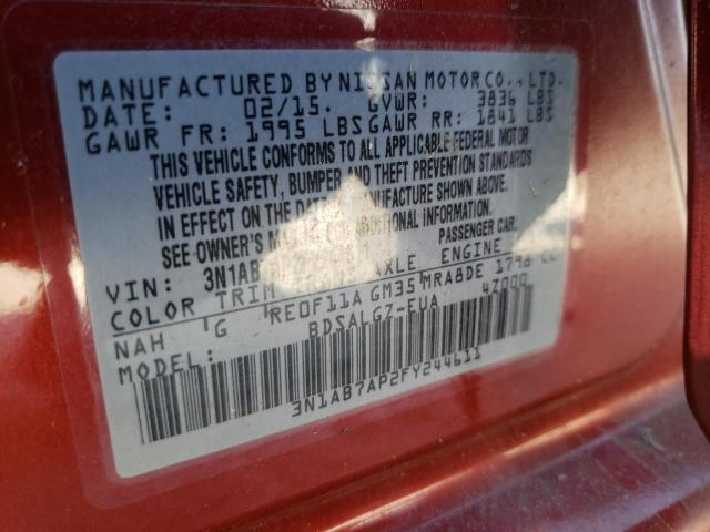Photo 10 from auction – 2015 NISSAN SENTRA S with VIN 3N1AB7AP2FY244611