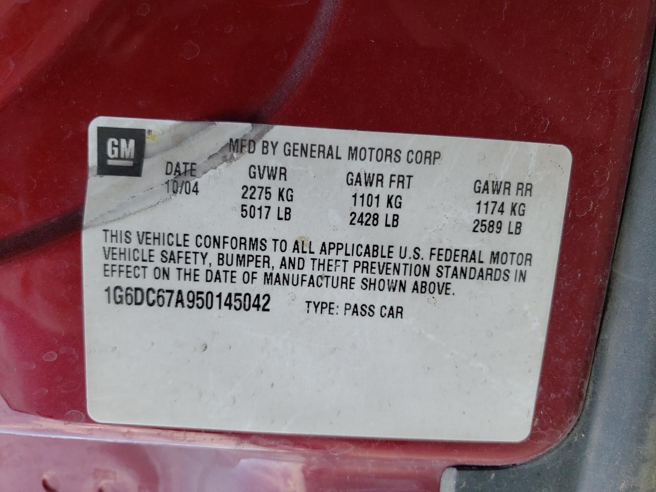Photo 10 from auction – 2005 CADILLAC STS with VIN 1G6DC67A950145042
