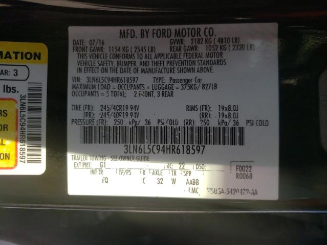 Photo 10 from auction – 2017 LINCOLN MKZ SELECT with VIN 3LN6L5C94HR618597